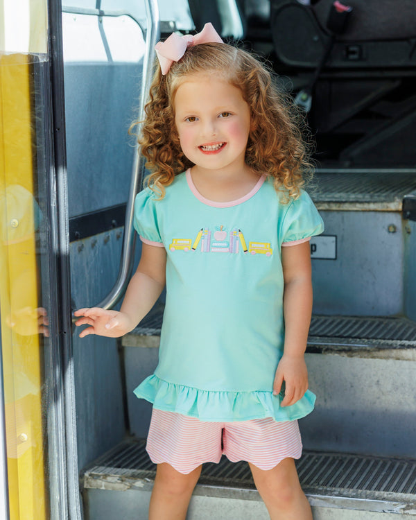 Wheels on the Bus Scallop Short Set