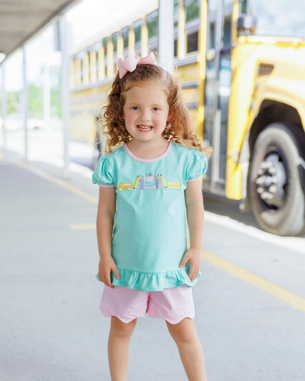 Wheels on the Bus Scallop Short Set