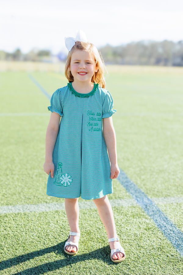 Stand Up and Holler Pleat Dress- Green Stripe