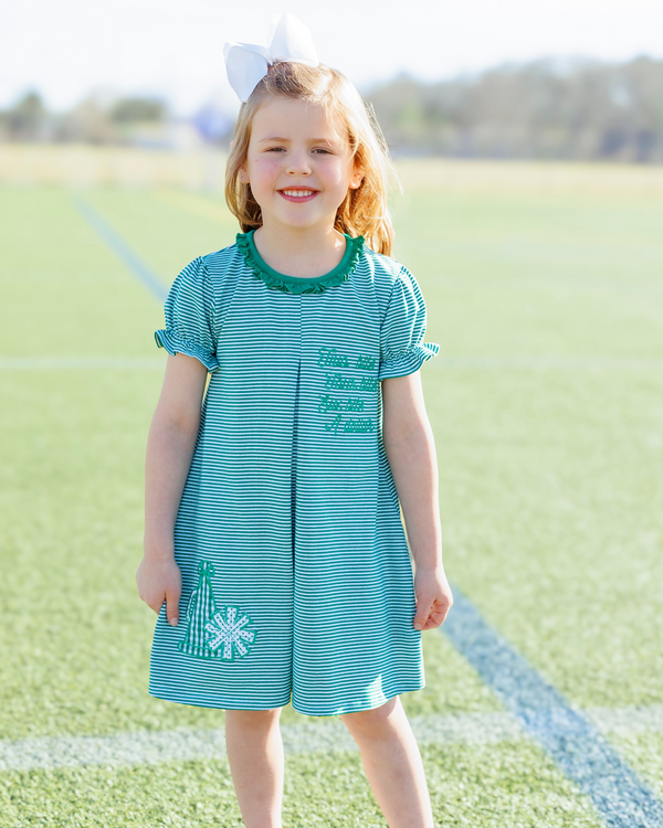 Stand Up and Holler Pleat Dress- Green Stripe