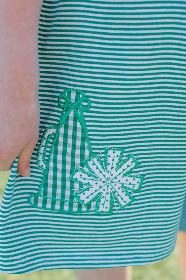 Stand Up and Holler Pleat Dress- Green Stripe