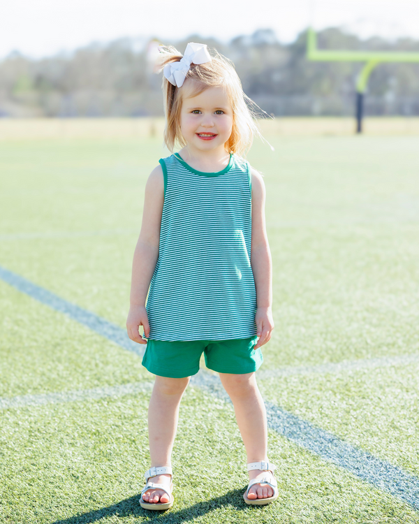 We've Got Spirit Bow Back Short Set- Green Stripe