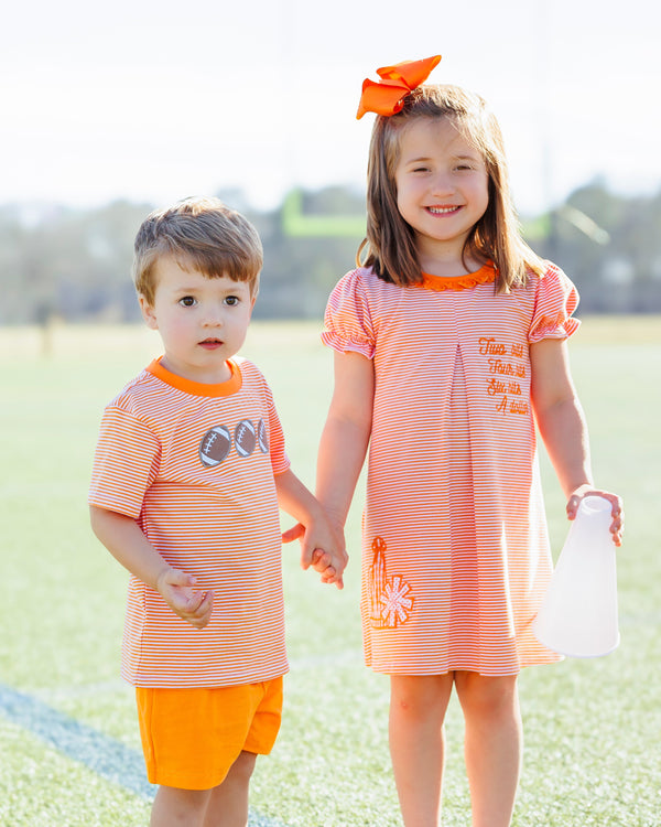 Stand Up and Holler Pleat Dress- Orange Stripe