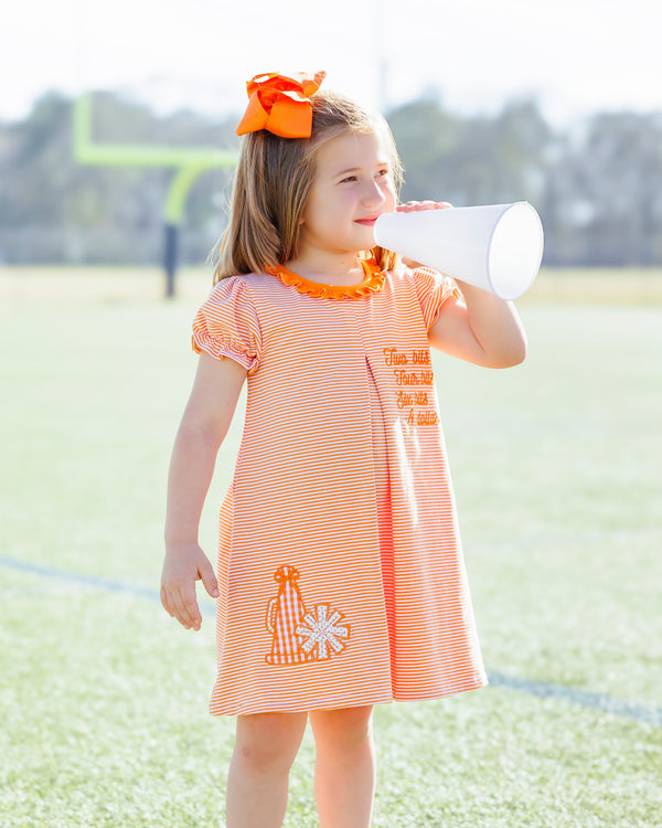 Stand Up and Holler Pleat Dress- Orange Stripe