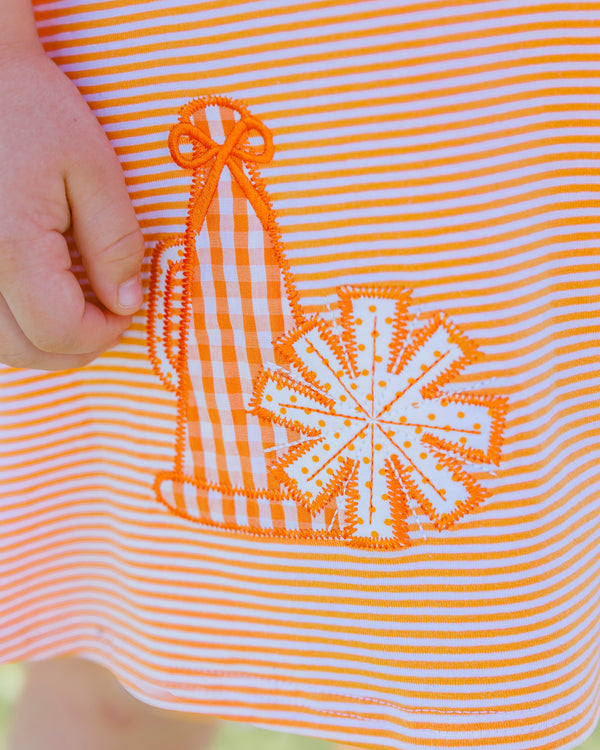 Stand Up and Holler Pleat Dress- Orange Stripe