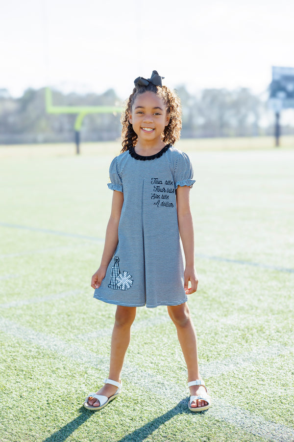 Stand Up and Holler Pleat Dress- Black Stripe