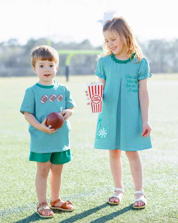 Stand Up and Holler Pleat Dress- Green Stripe