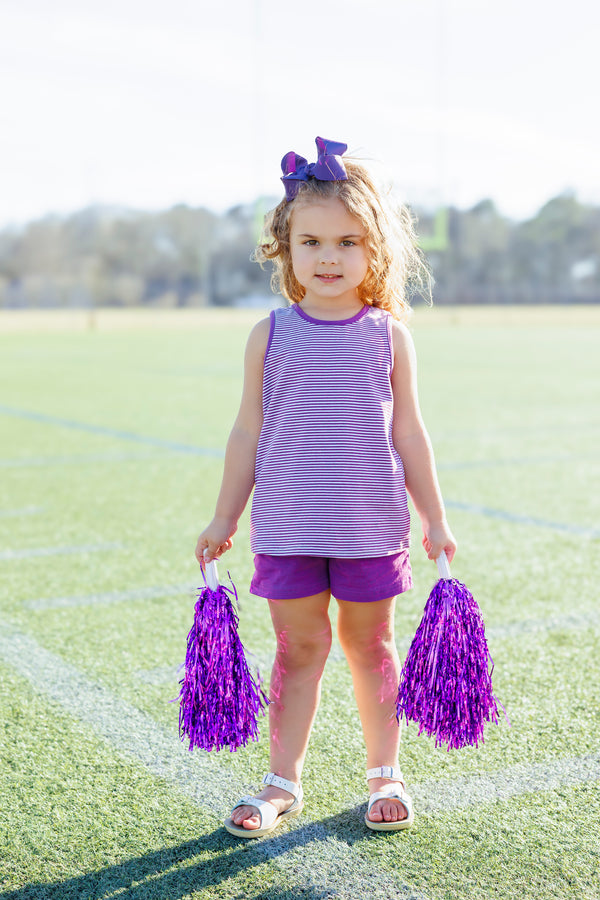 We've Got Spirit Bow Back Short Set- Purple Stripe
