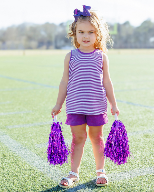 We've Got Spirit Bow Back Short Set- Purple Stripe