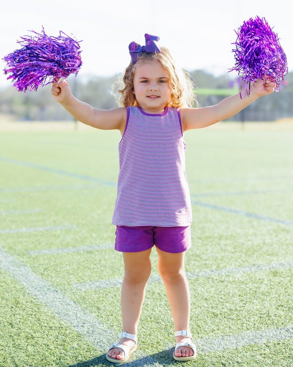 We've Got Spirit Bow Back Short Set- Purple Stripe