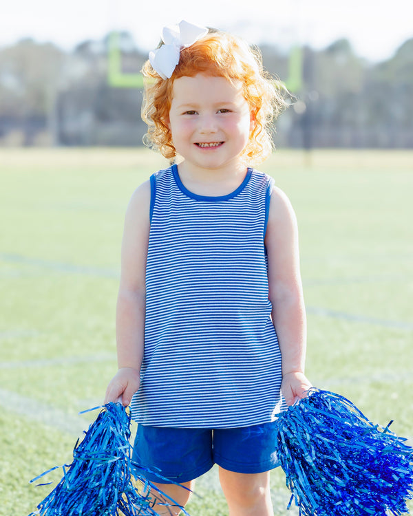 We've Got Spirit Bow Back Short Set- Royal Blue Stripe