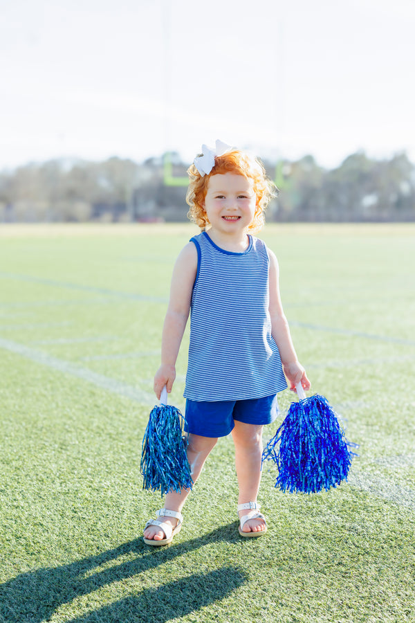 We've Got Spirit Bow Back Short Set- Royal Blue Stripe