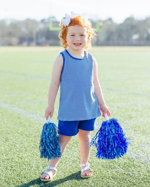 We've Got Spirit Bow Back Short Set- Royal Blue Stripe