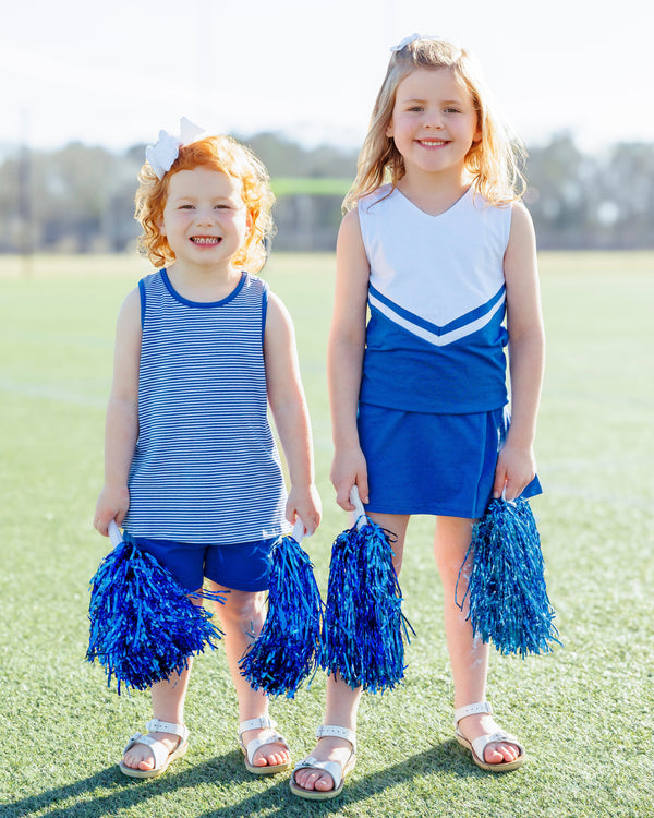 We've Got Spirit Bow Back Short Set- Royal Blue Stripe