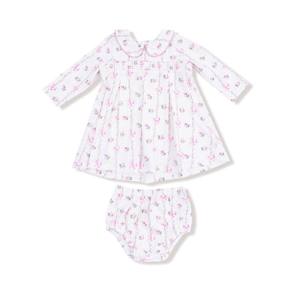 Dainty Buds & Bows Stripe Dress W/ Bloomer