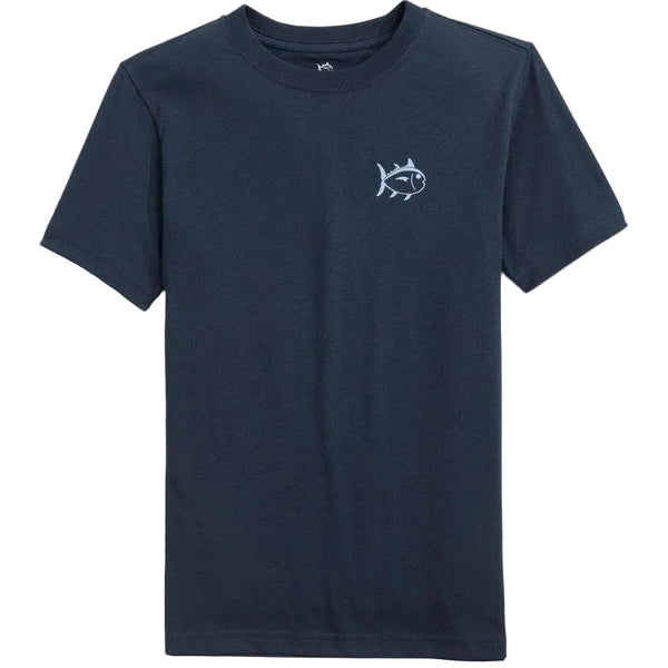 Youth Fish Stamp Tee- Dress Blue