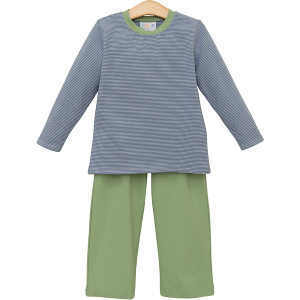 Thomas Pants Set- Dusty Blue Stripe/Sage