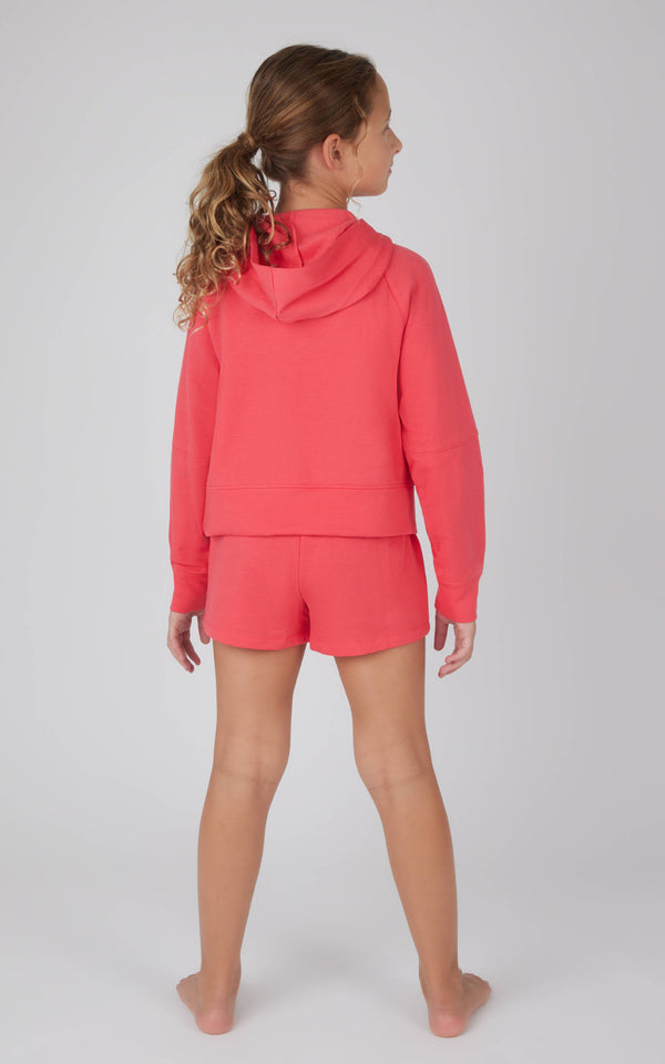 Terry Half Zip Hoodie Short Set- Calypso Coral