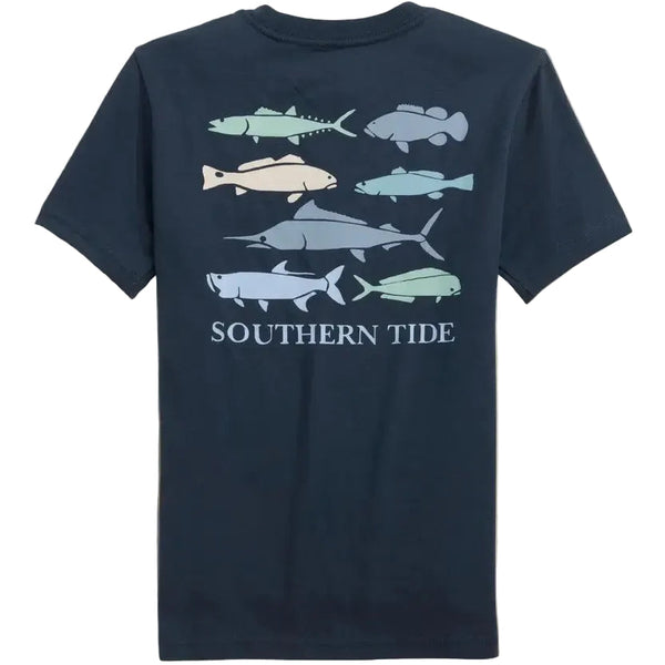 Youth Fish Stamp Tee- Dress Blue