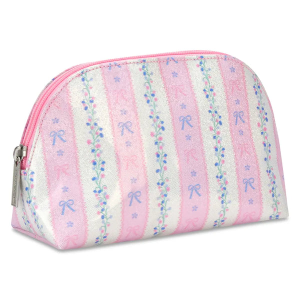 Floral Stripes Oval Cosmetic Bag