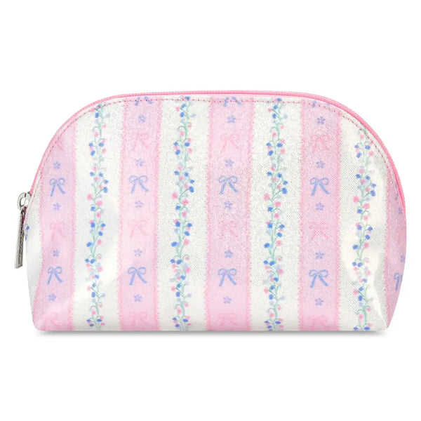Floral Stripes Oval Cosmetic Bag