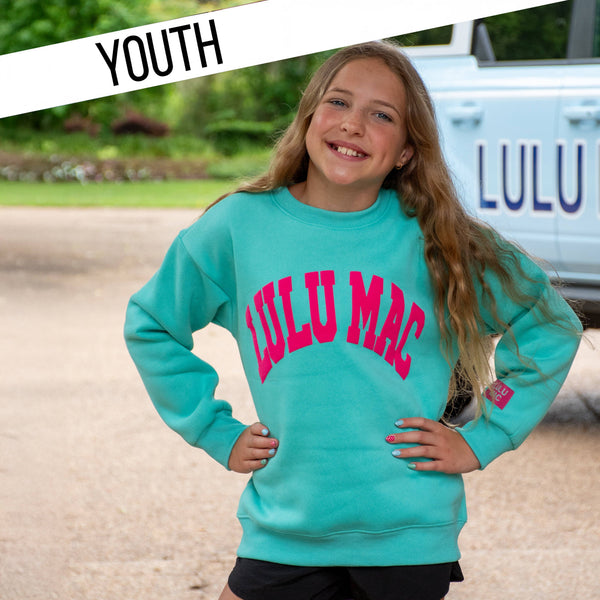 Lulu Mac Sweatshirt- Mint/Hot Pink Puff