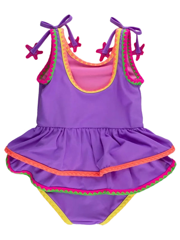 Neon Purple Crochet Peplum One Piece Swimsuit