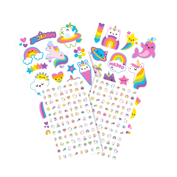 Tattoo Palooza: Temporary Tattoos & Nail Stickers- Unicorns & Rainbows (4 Sheet Set)