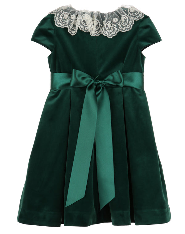 Green Deluxe Velvet Dress With Lace