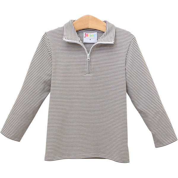 1/4 Zip Knit Pullover - Beige Stripe