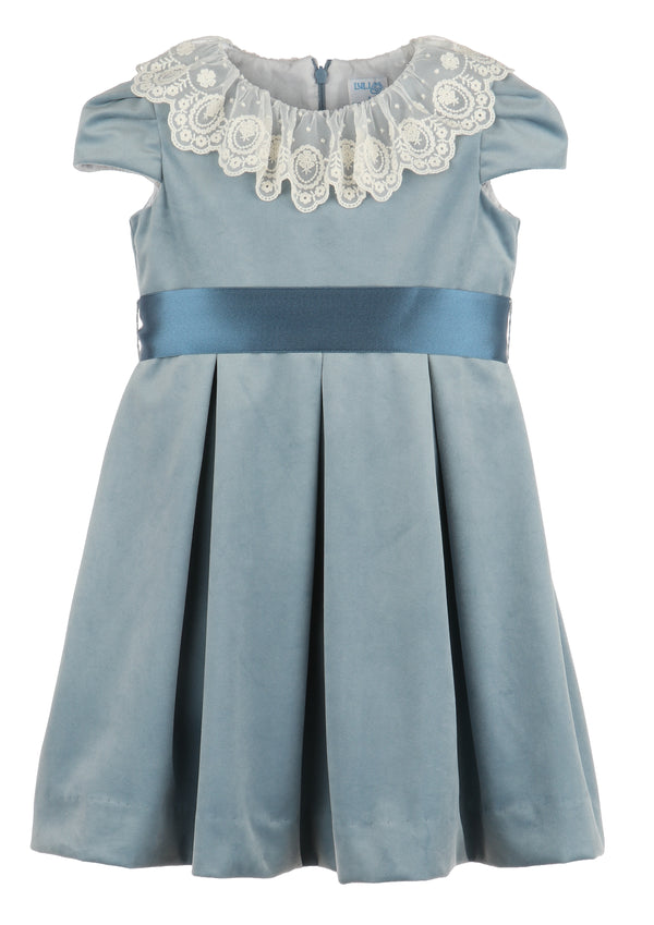 Blue Deluxe Velvet Dress With Lace