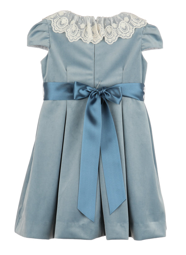 Blue Deluxe Velvet Dress With Lace