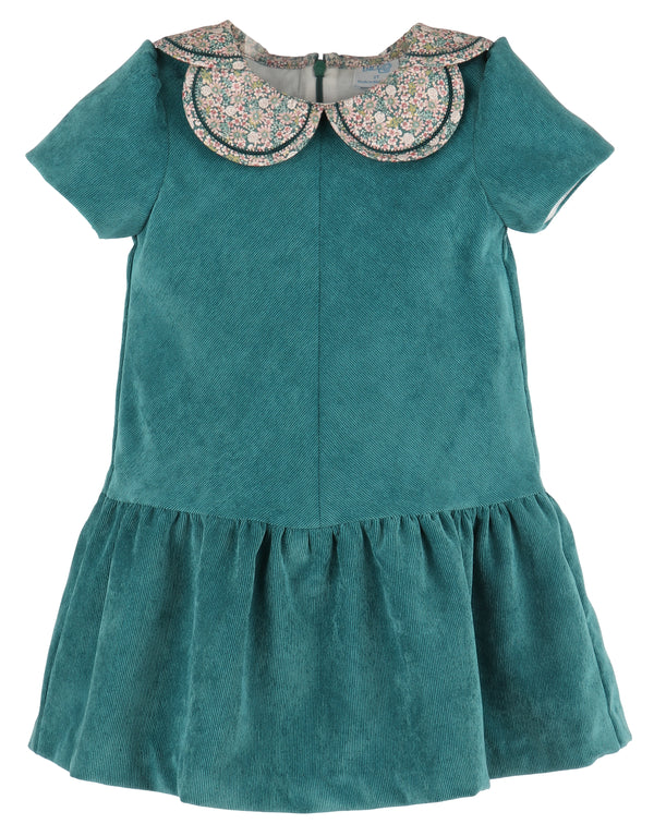 Cord Petal Print Dress- Teal