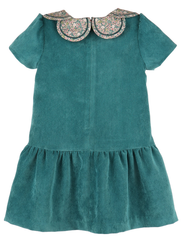 Cord Petal Print Dress- Teal