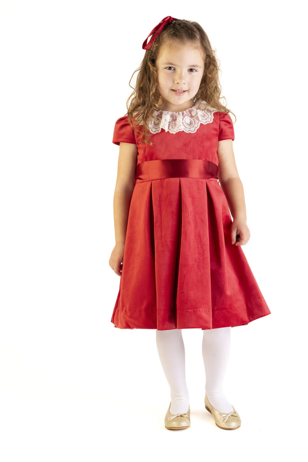 Red Deluxe Velvet Dress With Lace