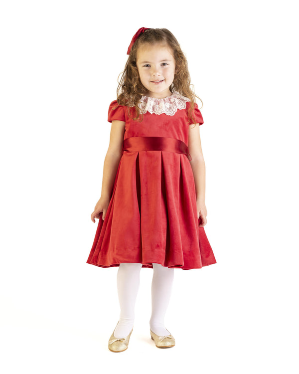 Red Deluxe Velvet Dress With Lace