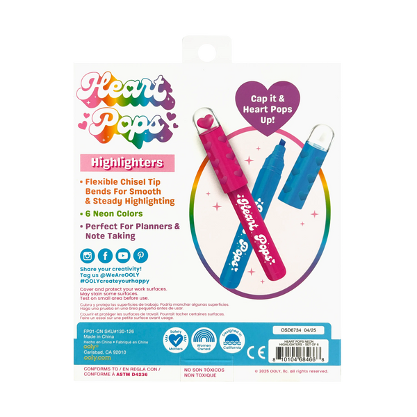 Heart Pops Neon Highlighters- Set of 6