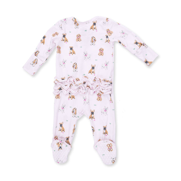 Bestie Dogs 2 Way Ruffle Zipper Footie- Pink