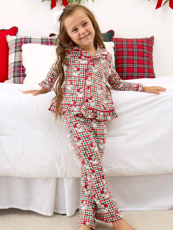 Dear Santa Ruffle Flare Pajama Set- Red & Green