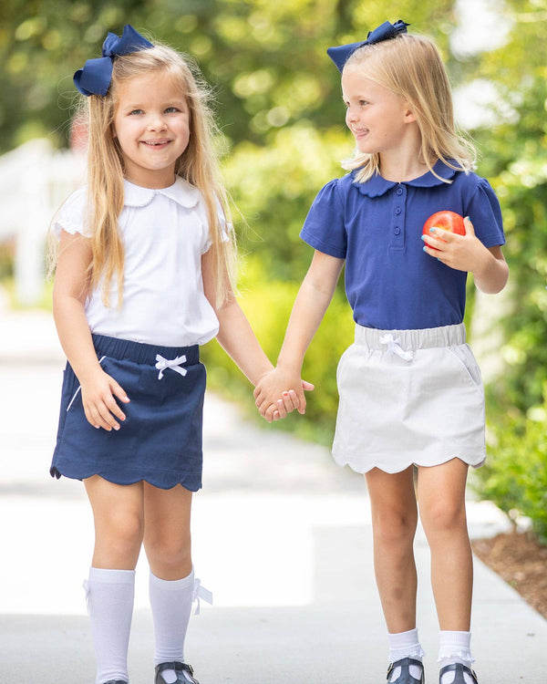 Navy Twill Scallop Skort