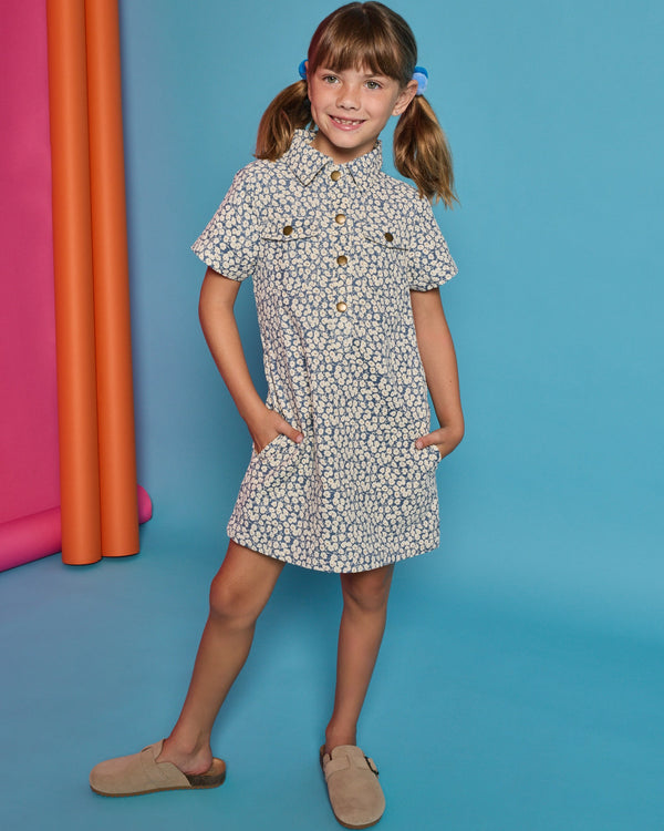 Safari Popover Dress in French Blue Floral