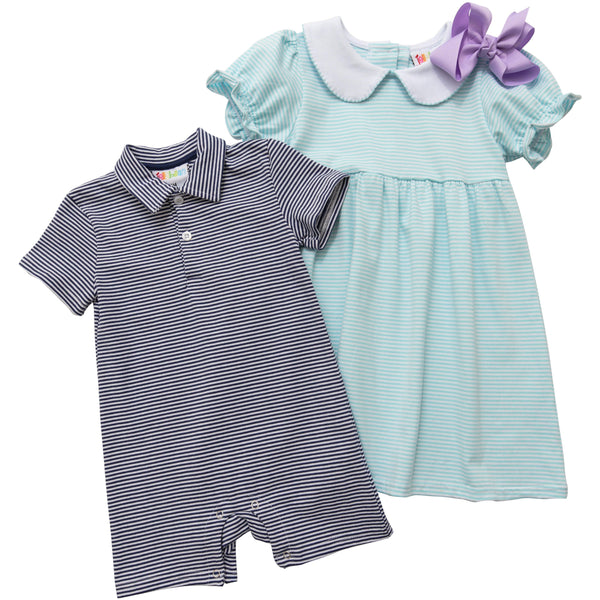 Charlotte Dress- Aqua Stripe