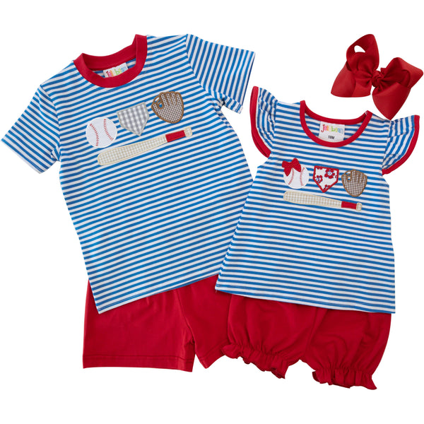 Home Run Baseball Applique Short Set