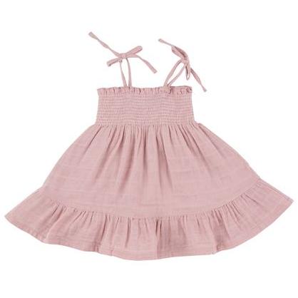 Tie Strap Smocked Sun Dress- Dusty Pink Solid Muslin