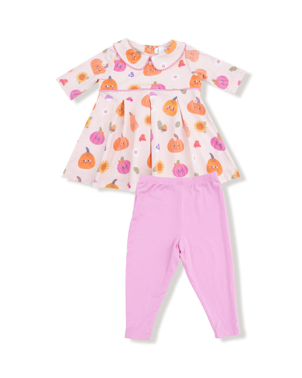 Autumn Pumpkins Box Pleat Dress W/ Legging