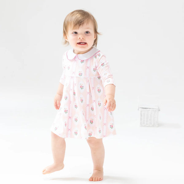 Ogee Lace Floral Pleat Dress W/ Diaper Cover- Light Pink