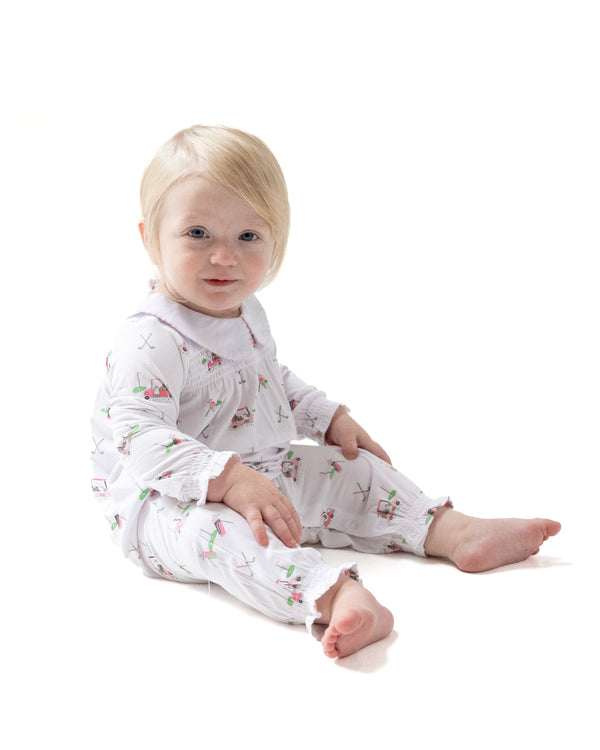 Baby Golf Carts Smocked L/S Romper- Pink/White