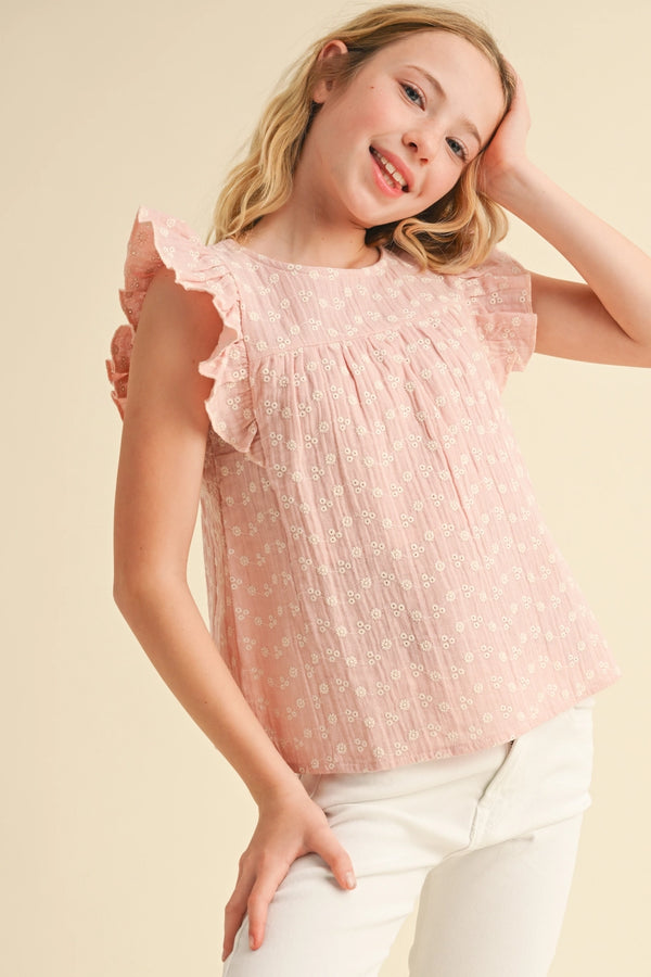 Eyelet Ruffle Top W/ Lace Tie Back