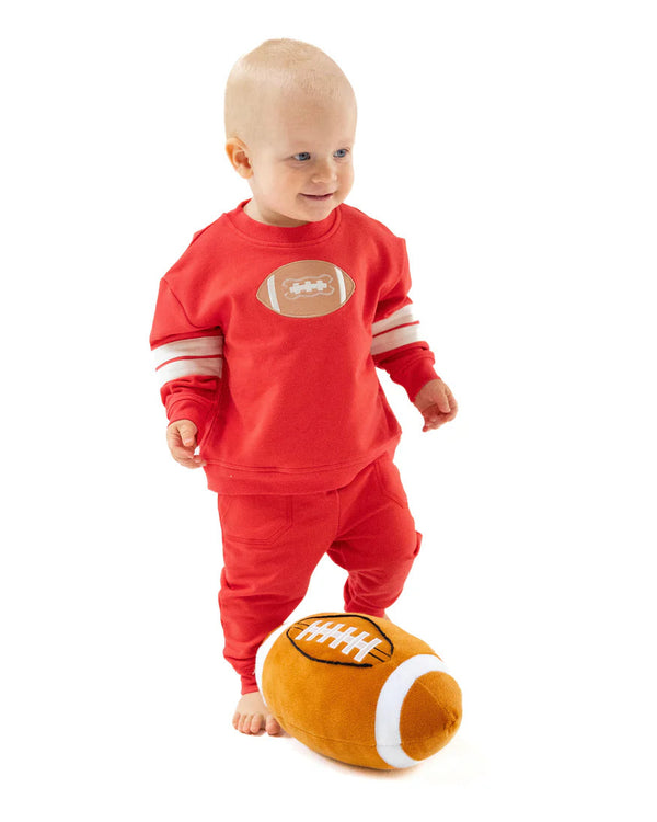 French Terry Sweatshirt W/ Varsity Stripes- Red