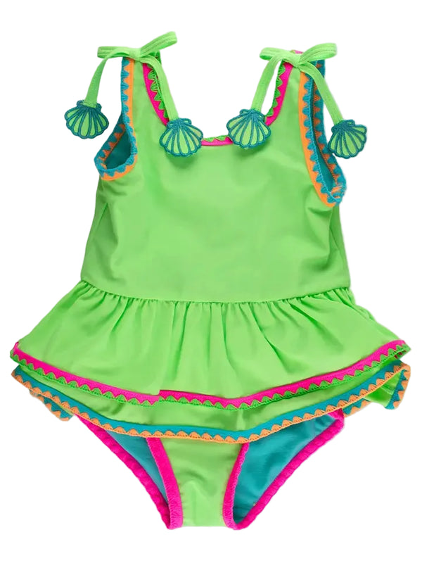 Neon Honeydew Crochet Peplum One Piece Swimsuit